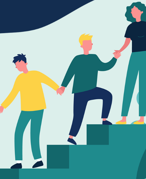 digital art of people on a staircase